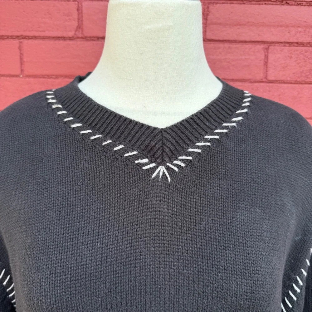 Harley‎ Davidson Women V Neck Sweater XL Black Pullover Knit Biker Streetwear